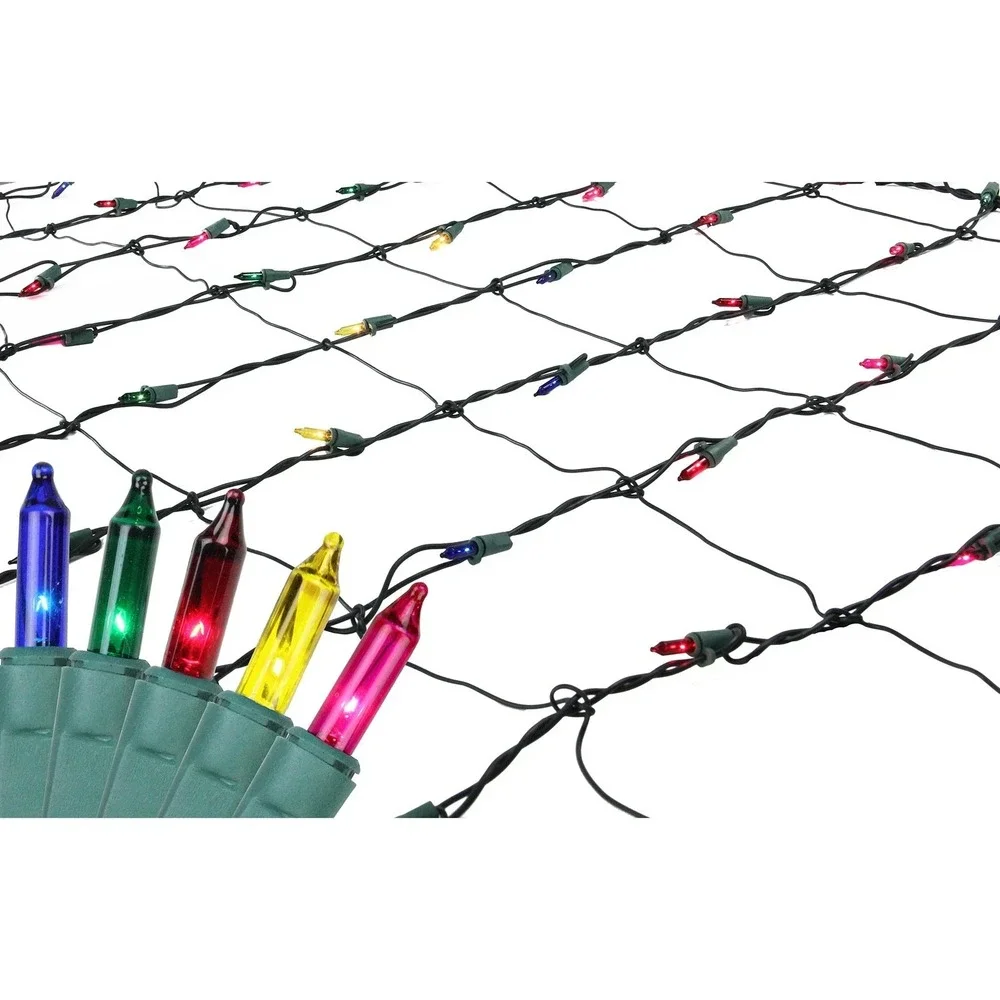 Northlight 4' x 6' Multi Mini Net Style Tree Trunk‎ Christmas Lights Green Wire